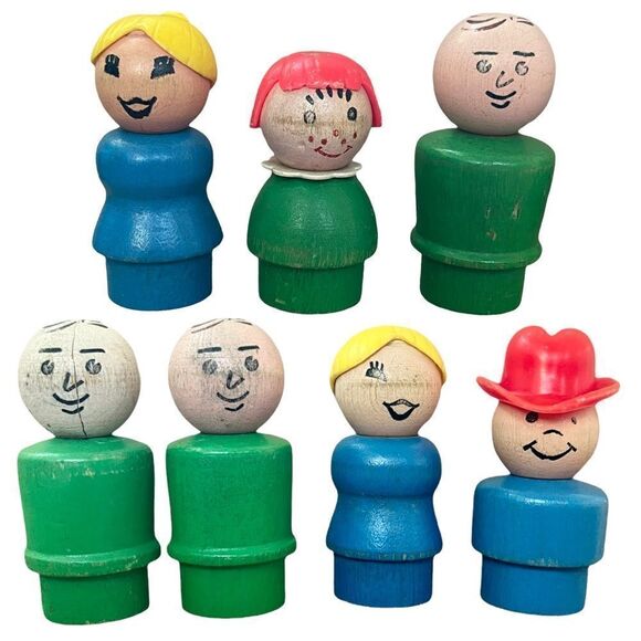 Vintage Fisher-Price Little People All Wood Lady Girl Man Cowboy 7 Piece Bundle - Picture 3 of 16